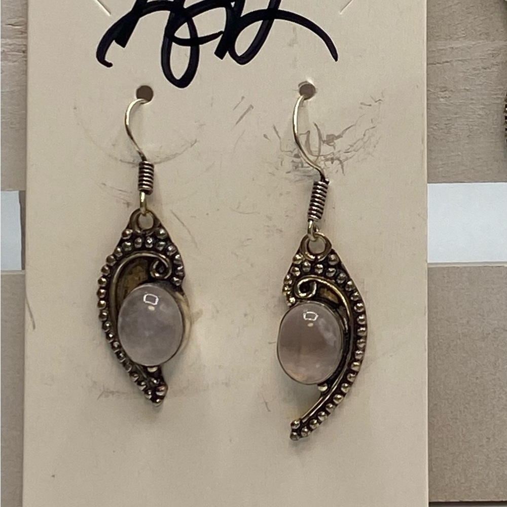 Milky Quartz & Sterling Silver Earrings - Picture 2 of 3